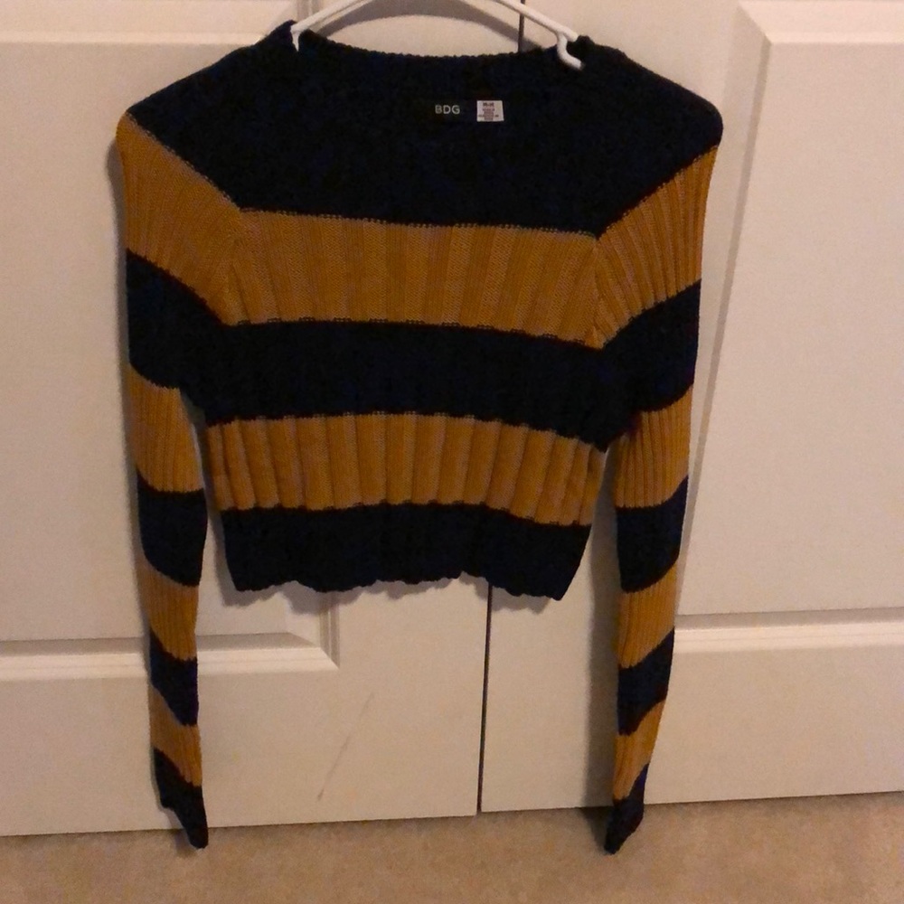 BDG mustard and navy striped cropped sweater